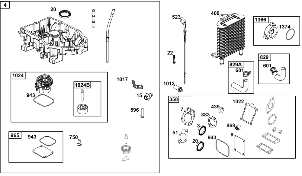 Crankcase Cover/Sump Group Diagram and Parts List for 61G877-0016-J1  Briggs and Stratton Engine
